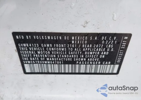 2021 Volkswagen Jetta 1.4T R-Line/1.4T S/1.4T Se from USA, damaged, VIN 3VWC57BU0MM047861